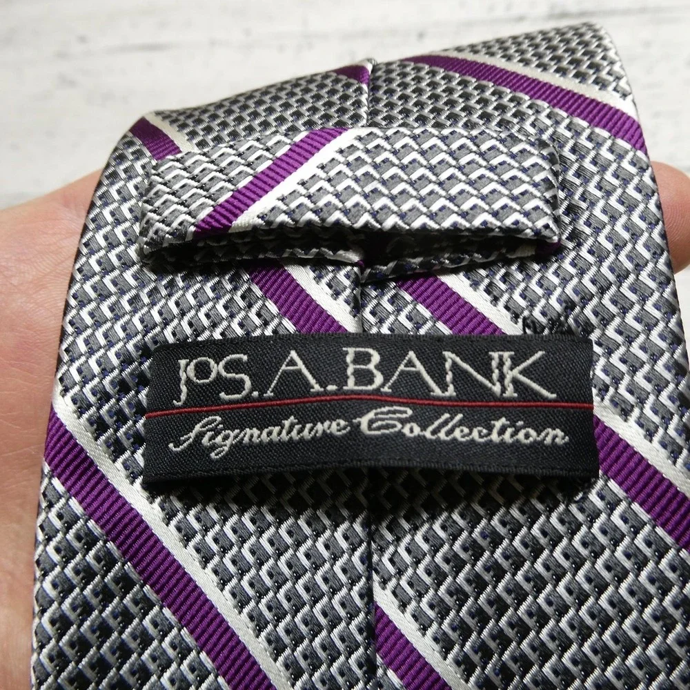 Jos A Bank Signature Collection Tie Mens One Size Gray Purple Stripe Silk